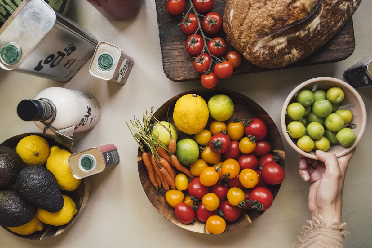 Fresh fruits and vegetables on a table